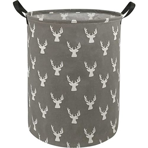 KUNRO Round Laundry Gift Basket Storage Hamper, Clothes Storage Organizer Bins, Shelf Basket with Handles for Room Decor (Grey deer)
