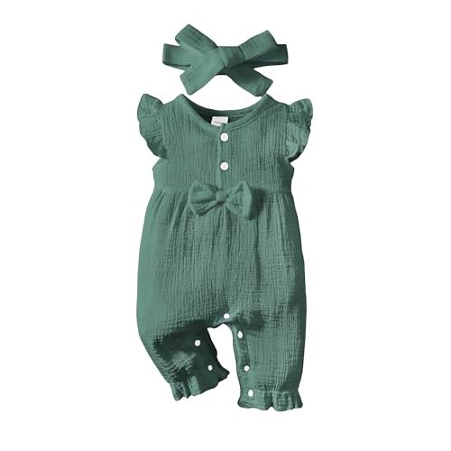 Renotemy Baby Girl Clothes Romper Infant Summer Bodysuit Outfits Cotton Linen Jumpsuits Newborn Essential Preemie Clothes