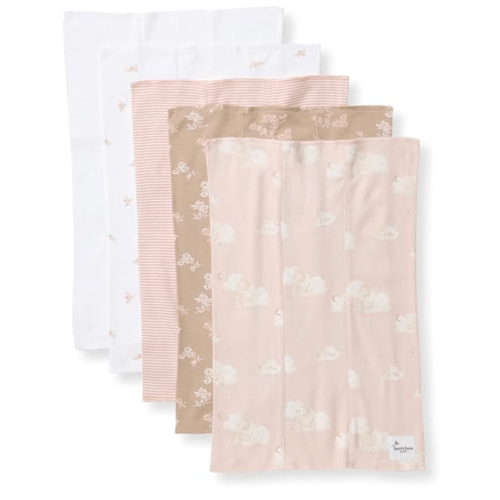 Burts Bees Baby Infant Burp Cloths, 100% Organic Cotton Extra Absorbent Soft Fabric Drool Cloths, 5-Pack Newborn Must-Have Essential Large Burping Cloths, One Size 17 x 11.75 Inches