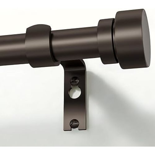 PORTRES Brown Heavy Duty Curtain Rods for Windows 28 to 48 Inches Adjustable Length 1" Diameter Curtain Rod with Modern Decorative Finials for Outdoor Farmhouse Bedroom Kitchen Living Room