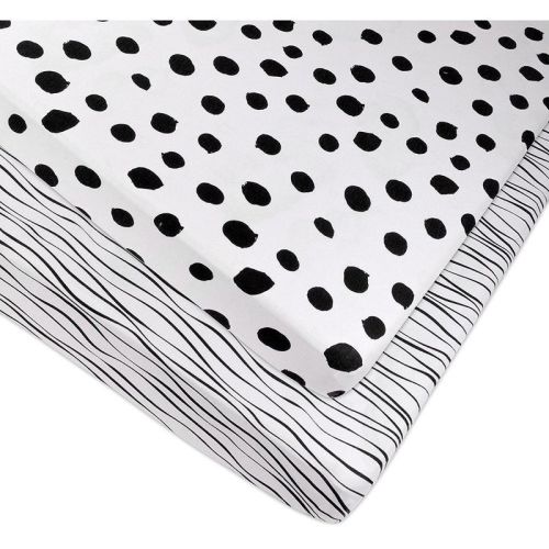 Ely’s & Co. Baby Fitted Pack n Play - Mini Crib Sheet 100% Combed Jersey Cotton White Abstract Stripes and Dots Black 2 Pack