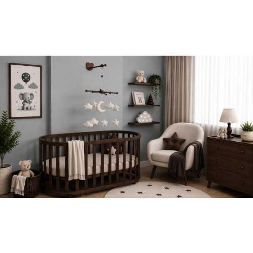 Adjustable Wood Baby Mobile Arm: Wall Hanging Decor, Walnut color
