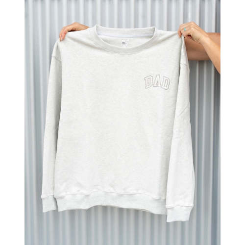 Pocket Placement "DAD" Drop Shoulder Crewneck - HEATHER GRAY