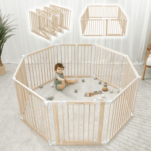 Comfy Cubs Baby Playpen and Gate, Foldable Wooden, 228 Inch Extension