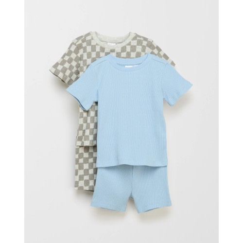 Baby Organic Cotton Rib Pyjama Set 2 Pack - Blue/Grey Check | Target Australia