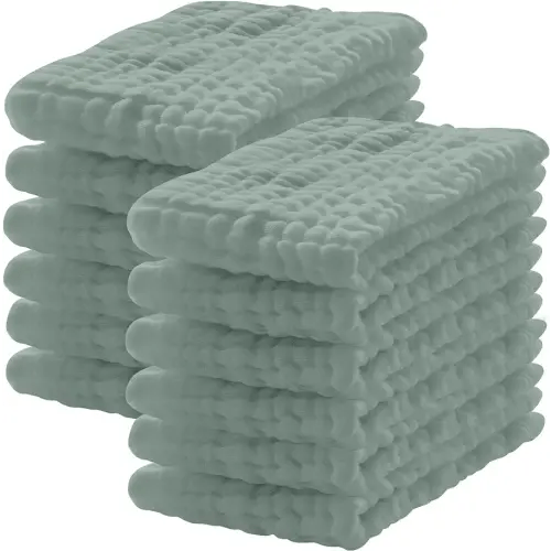 12 Pack Muslin Burp Cloths 100% Cotton Muslin Cloths Large 20''x10'' Extra Soft and Absorbent Baby Burping Cloth - Green