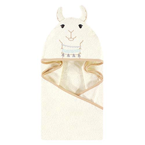 Little Treasure Unisex Baby Cotton Animal Face Hooded Towel, Neutral Llama, One Size