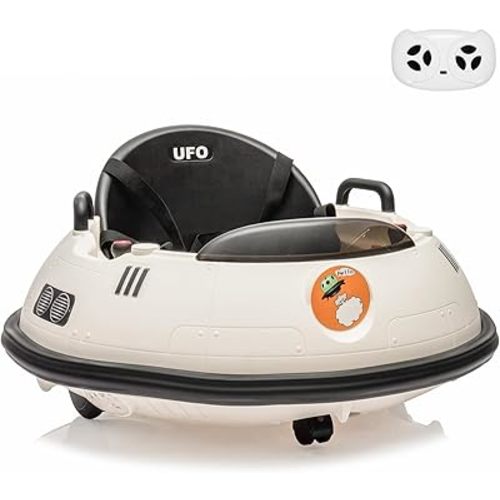 12V Electric Ride on Bumper Car for Toddlers, Kids Bumper Car with Remote Control, 360 Degree Spin, LED Lights, Dual Joysticks, Safety Belt for 18+ Months Kids, White