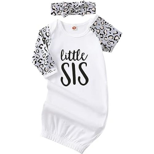 AMAWMW Newborn Baby Girl Little Sister Sleeper Gown Stripe Long Sleeve Nightgown Pajamas Gifts Stuff Essential Outfit
