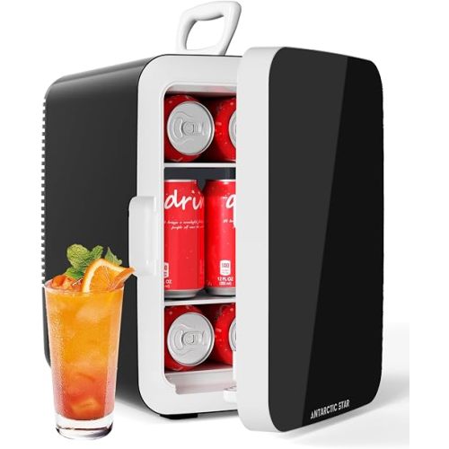 Antarctic Star Compact Mini Fridge, Portable Small Refrigerator with AC/DC Power, 10 Liter/ 2.6 Gal Small Cosmetics Cooler for Beverage, Food, Skincare, Bedroom, Office and Car, Black