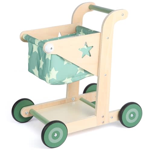 Asweets 2 in 1 Wooden Baby Walker Push and Pull Doll Stroller (Green) | Shopping Cart Learning Walker for Boys and Girls, Sit Stand Learning Toddler Toy