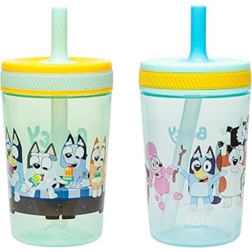 Zak Designs Bluey Kelso Toddler Cups For Travel or At Home, 15oz 2-Pack Durable Plastic Sippy Cups With Leak-Proof Design is Perfect For Kids (Bluey & Friends)
