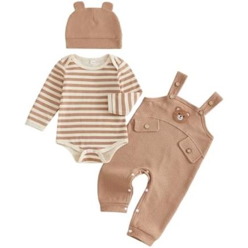 Newborn Infant Baby Boy Fall Outfits Striped Romper Overall Pants Set