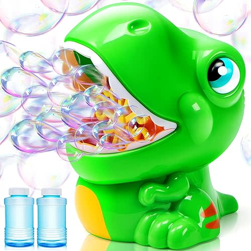 JOYIN Dinosaur Bubble Machine, Bubble Machine Gun Blower with Solutions for Kids, Summer Outdoor Indoor Toy, Dinosaur Party Favor, Kids Birthday Gift (Green)