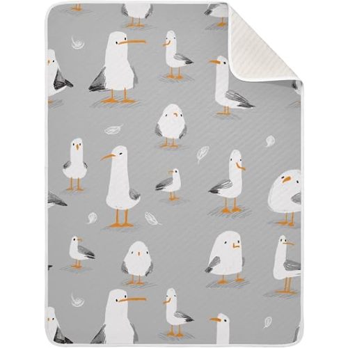 Ollabaky Seagulls Funny Birds Baby Blanket for Boys Girls Cotton Throw Blanket Swaddle Blanket for Crib Stroller Nursery Receiving Blanket Infant Toddler Unisex 30"x40"