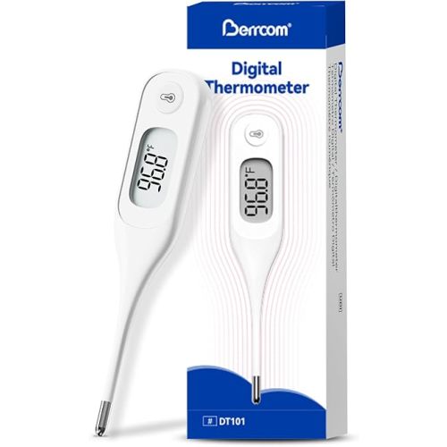 Berrcom Digital Thermometer for Adults and Kids, Medical Thermometer for Fever 10 Second Reading Armpit Thermometers with Fever Alarm