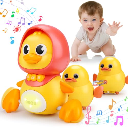 Baby Musical Duck Toys Set with 2 Baby Ducks for 0-3 3-6-12 Months Infants Tummy Time Toys Newborn Development Light Up Music Crawling Walking Toys 1 2 Year Old Boys Girls Birthday