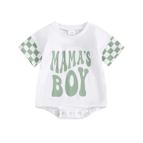 Socutebabe Newborn Infant Baby Boy Summer Outfit Mamas Boy Baby Clothes Boy Oversized Romper Shirts Short Sleeve Onesie