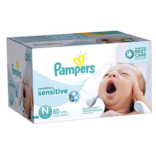 Pampers Swaddlers Sensitive Disposable Diapers Newborn Size 0 (> 10 lb), 80 Count, Super