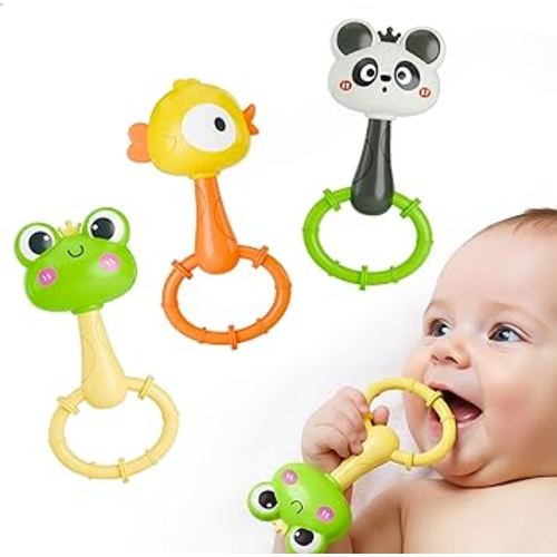 iPlay, iLearn Baby Maracas Rattle Toy, Infant Animal Shaker Rattles Set, Newborn Sensory Teething Rings, Tummy Time Carseat Stroller Crib Toy, Birthday Gift 3 4 6 7 9 12 18 Month Old Toddler Girl Boy