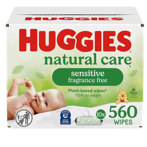 Huggies Natural Care Sensitive Baby Wipes, Unscented, Hypoallergenic, 99% Purified Water, 10 Flip-Top Packs (560 Wipes Total)