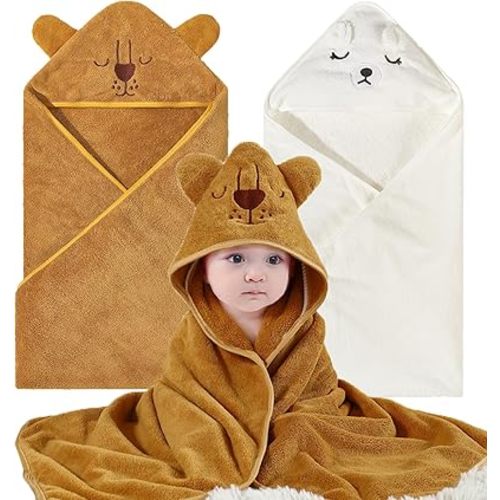 Baby Bath Towel with Hooded 2Pack Absorbent Soft Hooded Towel for Newborns Unisex 31.5x31.5 in Bath Towel Set Gift for Babies, Infant, Newborn Essential