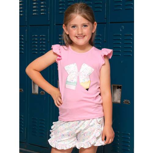 Sweet Embroidered Pencil Bows Ruffle Outfit