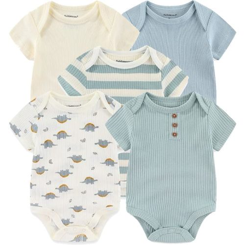 Kiddiezoom Newborn Baby Unisex Cotton One-Piece Bodysuits Baby Gift 5-Pack Baby Clothes