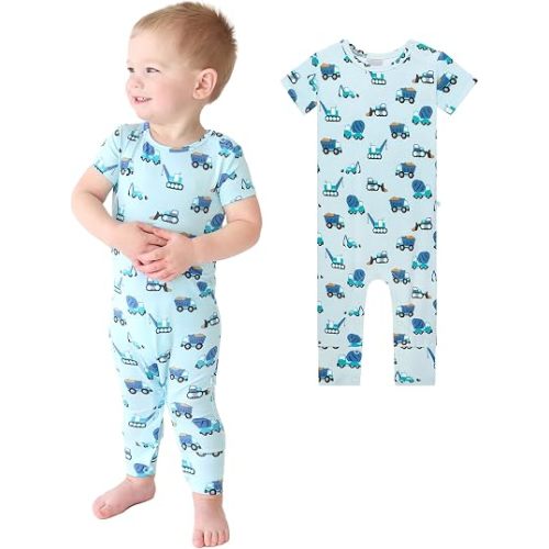 Posh Peanut Baby Romper with Snap Closure - Henley Short Sleeve Baby Boy Outfits - Soft Viscose Baby Pajamas Made from Bamboo