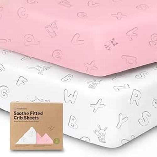 2-Pack Organic Crib Sheets for Boys, Girls - Jersey Fitted Crib Sheet, Baby Crib Sheets Neutral, Crib Mattress Sheet, Cotton Crib Sheets, Breathable Crib Sheet, Baby Mattress Sheets (ABC Land Rose) - Abc Land Rose