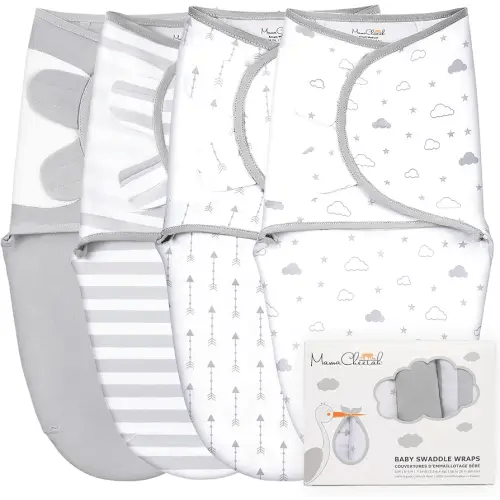 Mama Cheetah Baby Swaddle Sack, Organic Cotton Swaddle Blanket, Adjustable Swaddle Sleep Sacks, Easy Swaddles for Boy Girl 0-3 Month, Baby Essentials, 4-Pack, 4-pack Grey