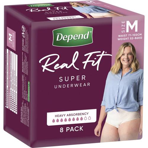 Depend Real Fit Super Underwear Heavy Absorbency Size Medium 8 pack