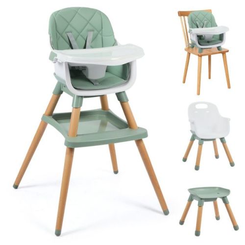 Kinder King 7 in 1 Baby High Chair Convert to Wooden Feeding Chair Removable Tray 5-Point Harness Gray