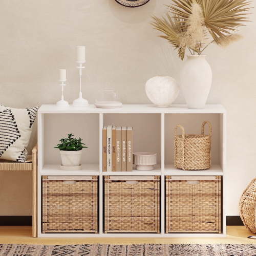 NEWADARA 6 Cube Storage Organizer,White Cube Shelf Wood Cubby Bookcase Cube Organizer Bins Wooden Book Shelves for Bedroom Living Room Nursery Playroom