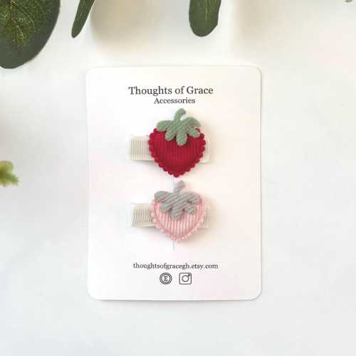 Hair Clips, Strawberry Baby and Toddler Fringe Clips, Set of 2