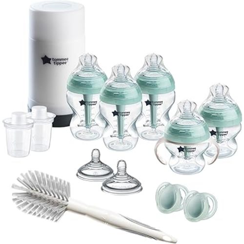 Tommee Tippee Advanced Anti-Colic 14 Piece Baby Bottle, Travel Bottle Warmer & Pacifier Set, 5 BPA Free Bottles, 0+ Months, 2 Newborn Pacifiers, 2 Extra Nipples, Cleaning Brush, Bottle Handles