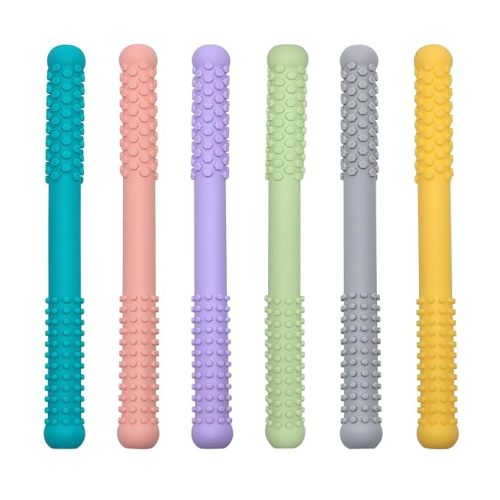 Hollow Teething Tubes Toys for Babies Girls Boys, 6 Pack Silicone Baby Teether Toy Tube for Infants with Nursing Biting Chewing, Chew Straws for Toddlers 6-12 Months (Style B)