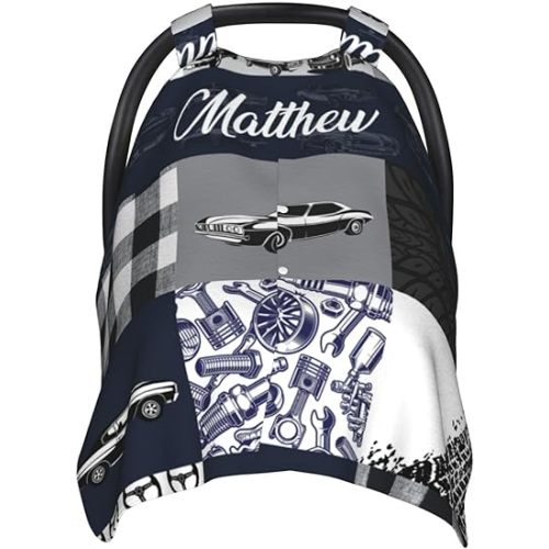 Personalized Baby Car Seat Canopy for Babies with Name, Custom Car Seat Covers for Baby Boys Girls, Car Navy Nursing Breastfeeding Stroller Cover Infant Carseat Canopies for Newborn