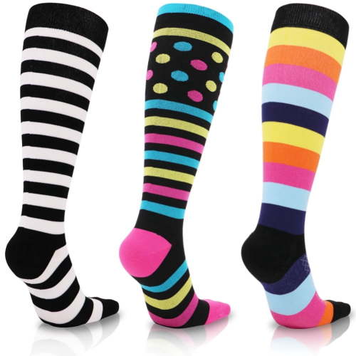Beister 15-20mmHg Multicolor Knee High Compression Socks (3 Pairs) - Graduated Pressure for Nurses, Teachers, Pregnant Women
