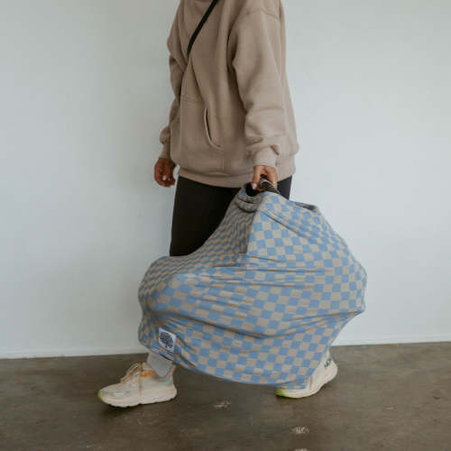 Multi-use Car Seat Cover | Stormy Blue Checker Nursing Cover | Parker Baby Co.