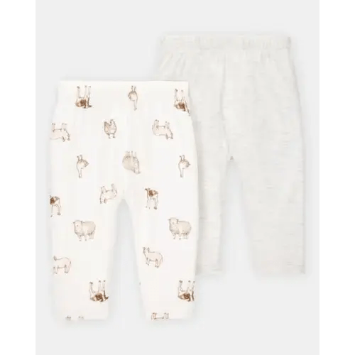 Baby Girl 2-Pack PurelySoft Pull-On Pants - Grey/Ivory | Carter's