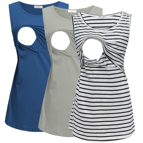 Bearsland Women's Sleeveless Maternity Nursing Tank Tops Breastfeeding Shirts