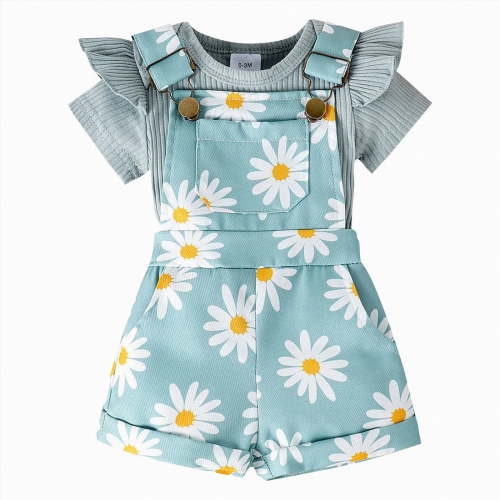 HCNTES Toddler Girl Clothes Newborn Infant Baby Outfits Ruffle Romper+ Soft Shorts + Cute Headband Sets For 6 12 18 24 Months Dailywear(Z01-Green,3-6 Months)