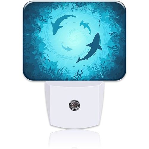 Sharks Vortex Under The Sea Night Light for Kids Girls Boys, Shark LED Night Light Plug into Wall with Dusk to Dawn Sensor for Bedroom, Hallway, Kitchen, Bathroom, Stairs Decor