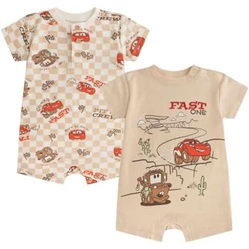 Disney Cars Winnie the Pooh Mickey Mouse Stitch Baby Boys 2 Pack Romper for Newborn and Infant