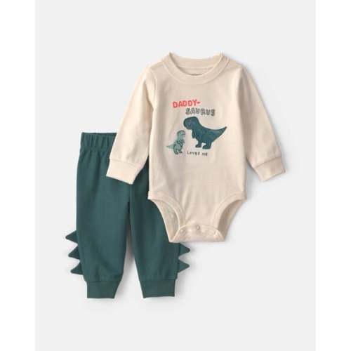 Baby Boy 2-Piece 'Daddy-saurus Loves Me' Long-Sleeve Bodysuit & Pant Set - Green/Cream | Carter's