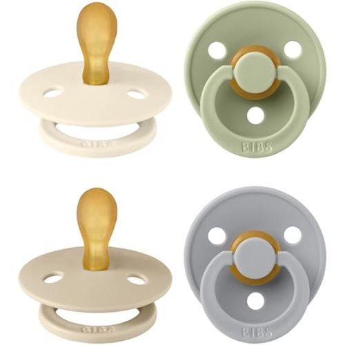 BIBS Colour Pacifier with Symmetrical Nipple| Natural Rubber Baby Pacifier | Set of 4 BPA-Free Soothers | Made in Denmark | Cloud Mix | Size 0-6 Months