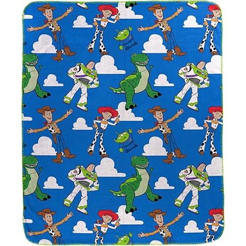 Jay Franco Toy Story Fleece Throw Blanket - Disney Pixar Buzz Lightyear & Woody Soft Cozy Microfiber Plush Blanket for Couch, Bed, Travel, Official Licensed Product, 40x50 in, Blue