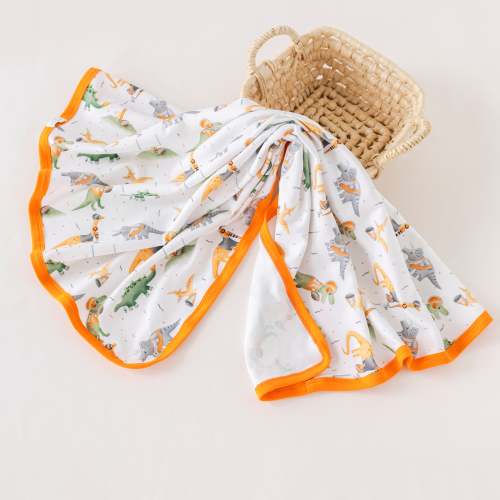 Orange Dino All-Stars Cotton Baby Blanket