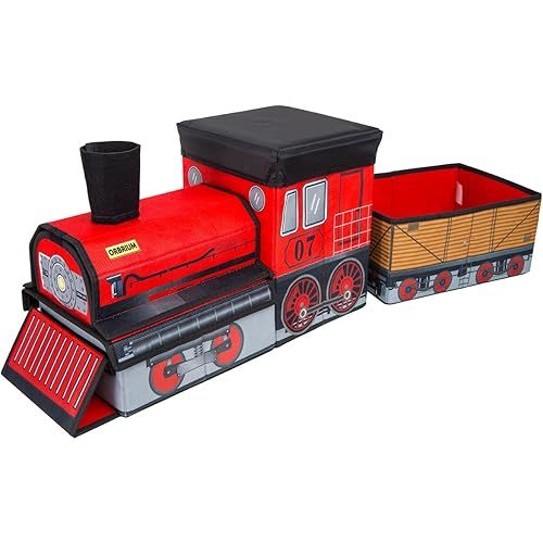 Orbrium Train Shaped Collapsible Toys Storage Bin Organizer for Trains and Tracks, Thomas Wooden Train, Thomas the Tank Engine and Trackmaster Christmas Gift for Toddlers Kids 3 4 5 6 7 8